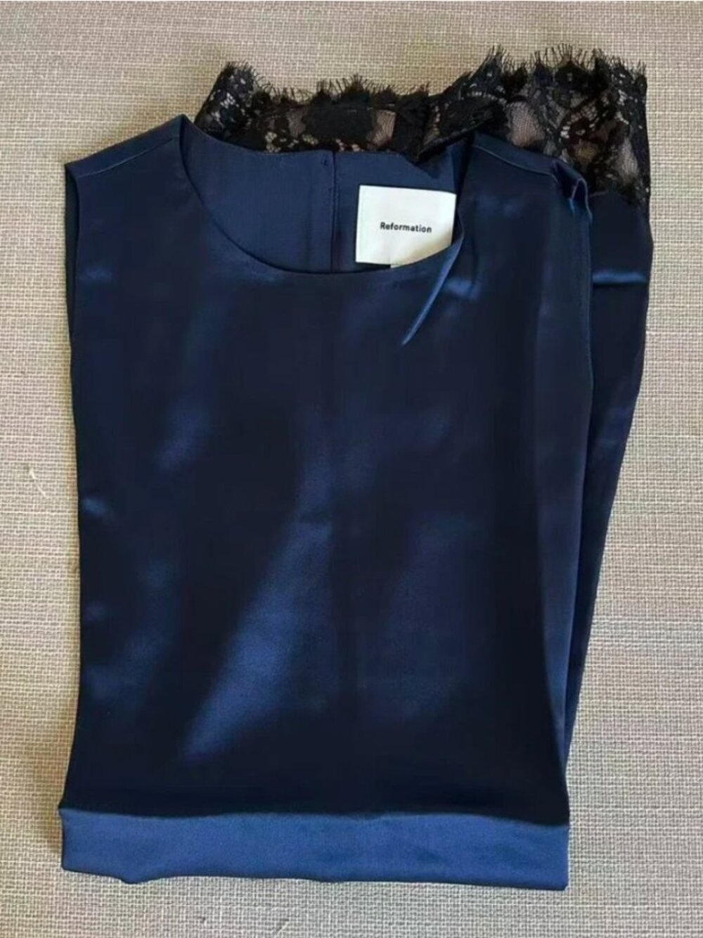 Reformation Jessalyn Silk Mini Dress Small Navy Blue Lace French Party Event - Picture 5 of 12